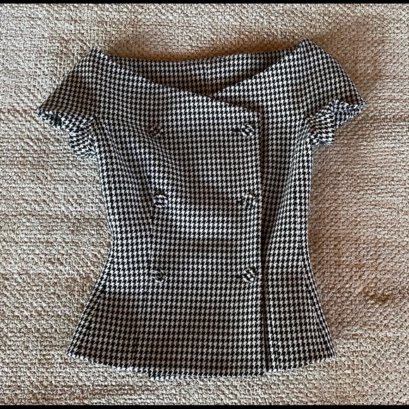 Christian Dior Houndstooth Off-the-Shoulder Jacket